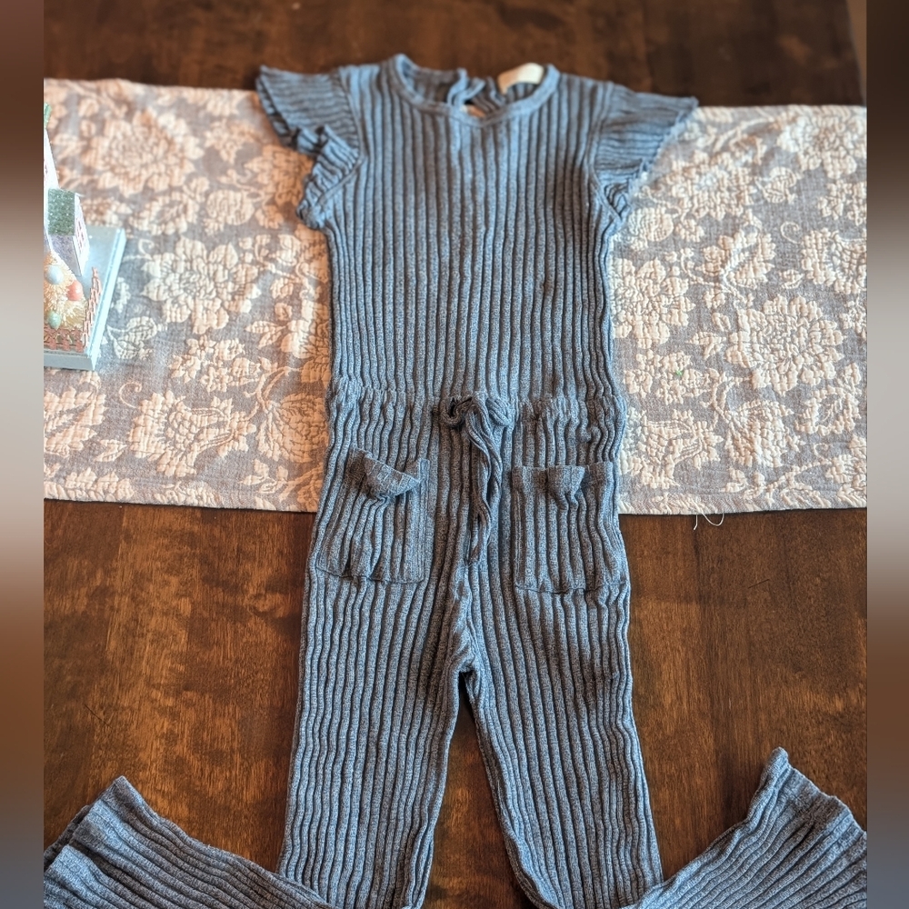 Zara Ribbed Knit Jumpsuit in Slate Blue/ Size Girl 6